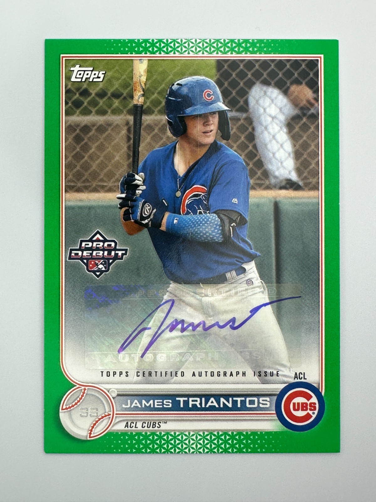2022 TOPPS JAMES TRIANTOS #PD-1 PRO DEBUT GREEN /99 AUTOGRAPH CUBS