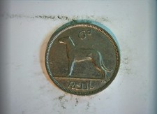 Ireland 1934 6 Pence Irish Free State (Saorstát Éireann) harp / wolfhound Coin