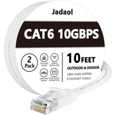 Cat 6 Ethernet Cable 10Ft 2Pack, Outdoor Indoor, Flat High Speed 10Gbps Patch LA