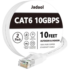 Cat 6 Ethernet Cable 10Ft 2Pack, Outdoor&Indoor, Flat High Speed 10Gbps Patch LA