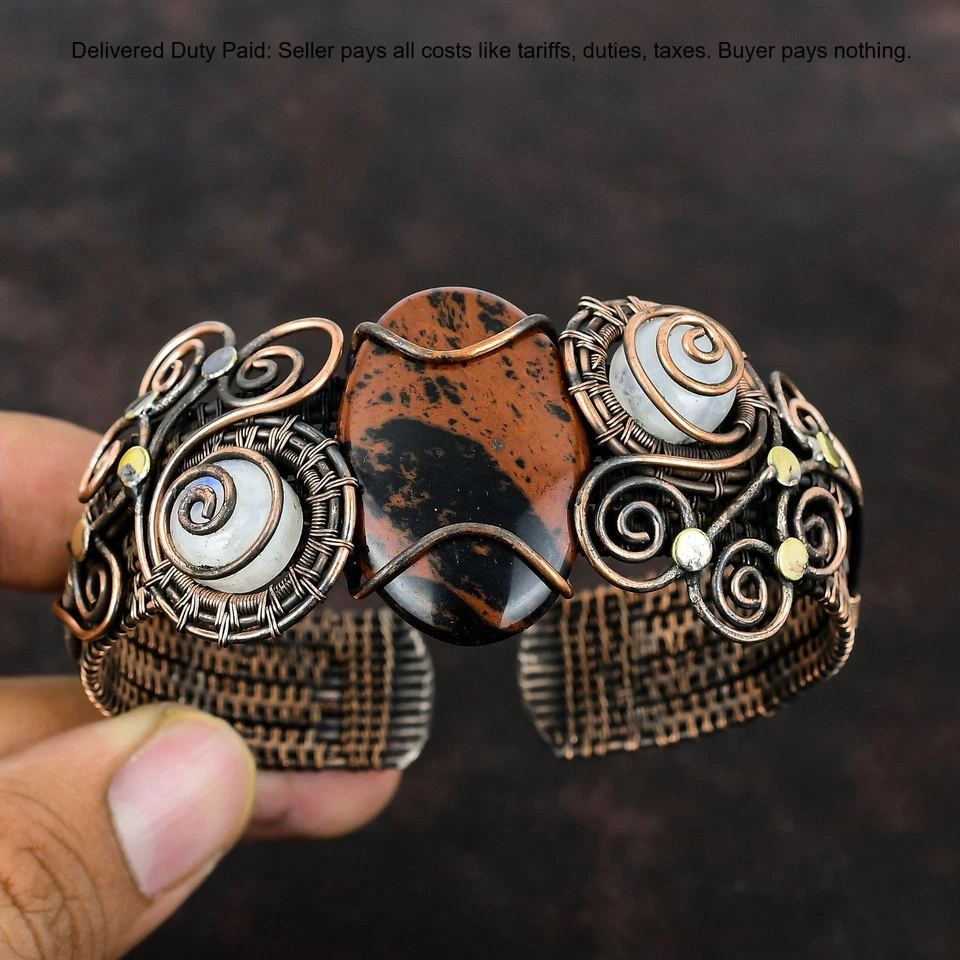 Новогодняя распродажа красное дерево обсидиан камень радуга лунный камень медь жена браслет манжета - Изображение 4 из 4