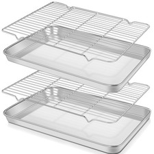 New Best Baking Sheet with Rack Set 2 Pans  2 Racks Stainless Steel Cookie