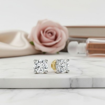 10K Gelbgold 3 Karat im Labor gezüchtete Diamant Ohrstecker IGI-zertifiziert Schraubverschluss