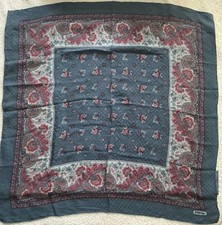 Vintage Les Olivades France Silk Blend Scarf Paisley Floral Foulard  Green