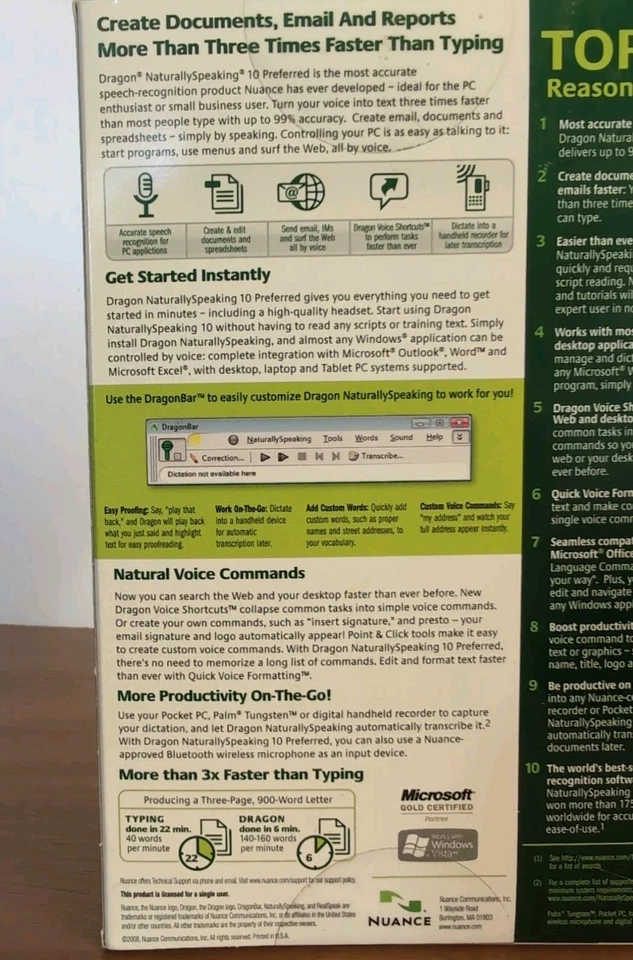 Nuance Dragon Naturally Speaking 10 Speech Recognition Software & Microphone - Image 2 of 4