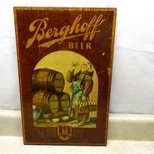  Vintage Berghoff Beer 1887 Wooden Sign, Pre-Prohibition Advertising, 11" X 17"