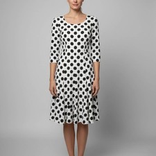Dolce Gabbana White Polka Dot Stretch Silk Long Sleeve Dress S
