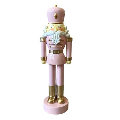 Pastel Pink & White Nutcracker 13.5in Resin Christmas Holiday Decor NEW