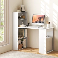 Costway Writing Workstation Computer DeskOffice w/6-Tier Storage Shelves White