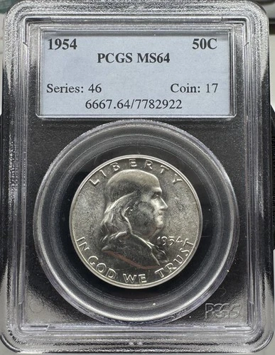 1954 - MS64 - PCGS Certified- BU Franklin Half Dollar - MS64