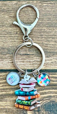 Book Club Stack Library Librarian Nerd Silver Keychain Backpack Tag Purse Charm