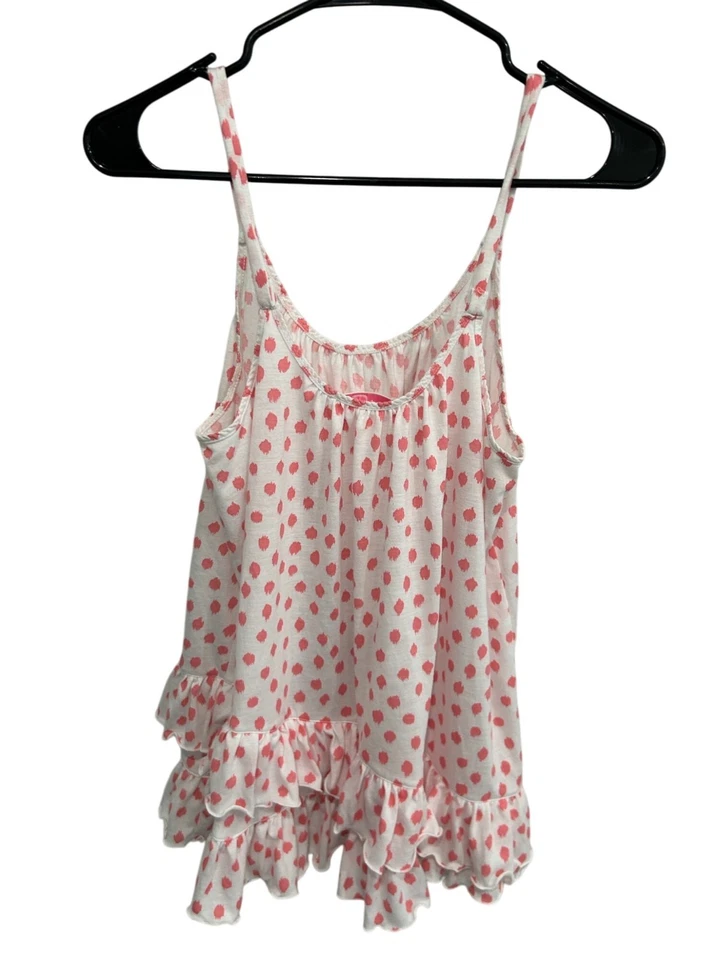 Oscar De La Renta Pink Label Polka Dot Ruffle Short Pajama Set Sz Medium Lounge - Image 2 of 4