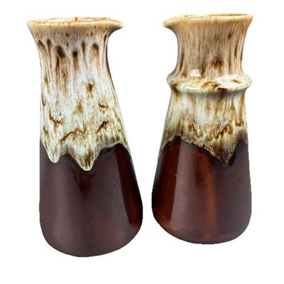Canonsburg Brown Drip Glazed Pottery Oil & Vinegar Cruet Set 6.75'' Vintage USA