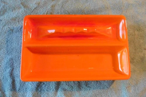 Mid Century Modern VTG Royal Haeger 702 Orange Glazed Ashtray 10" x 6.5" Tobacco