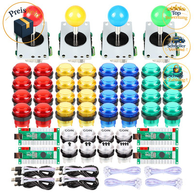 Arcade Joystick Kit 4 Spieler USB Encoder 8-Way Stick LED Drucktasten für PC
