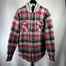 Wrangler Authentics Men  s Flannel Hooded Button Up Jacket Quilted Lining Lg