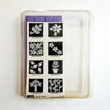 GARDEN BLOCKS Stampin' Up Wood Rubber Stamp Set Flower Plant Vine Leaves abx18