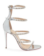 Christian Louboutin NIB Forever Girl Silver Metallic Studded Sandals Heels 39