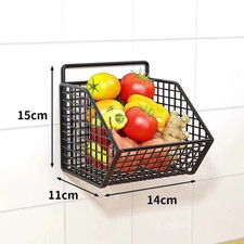 Wall Mounted Wire Storage Basket Vegetable Fruit Rack Kitchen Organiser Shelf