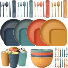 48 Pcs Dinnerware Sets, Unbreakable Plates and Bowls Sets, Reusable Dinnerware S