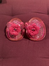 Build A Bear Shoes Flip Flops Sandals Pink Jelly With Flower Silver Glitter Base