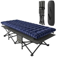 Outsunny Camping Cot Heavy Duty Folding Bed with Soft Pad, Blue