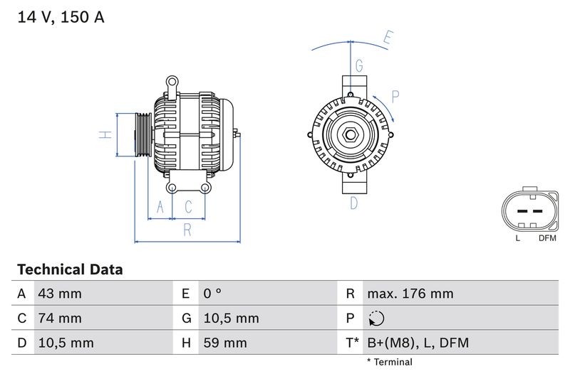 Alternateur BOSCH 0986047910 compatible CITROËN 1404791 1572736 1581843 1712779 1747021