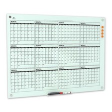 Glass Calendar Whiteboard - 48 x 36 Inches Wall Mounted Dry Erase Yearly Plan...