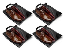 Travel Shoe Bags with Drawstring and Center Divider Black -Set of 4 Soft Ny