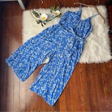 Blue Wide Leg Jumpsuit Floral Flowy NWT