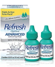 REFRESH OPTIVE ADVANCED EYE DROPS TRIPLE ACTION TWIN PACK 2x10ML BOTTLES Sealed