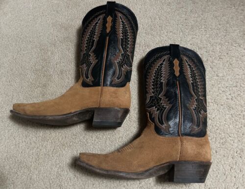 Hombres LUCCHESE Gamuza Cuero Botas de Vaquero Marrón Claro 10 D Western - Imagen 2 de 21