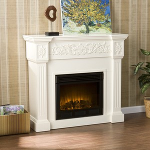 Southern Enterprises Calvert Carved Ivory Gel Fireplace Ivory