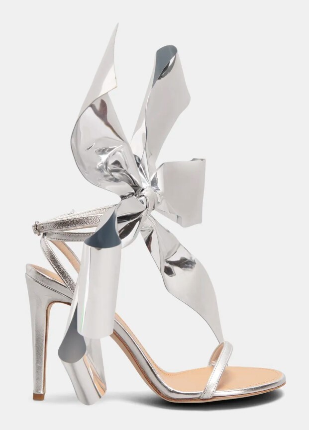 【関税&送料込】Loewe Sandals Silver Loewe Women's Silver 100mm Metallic Bow Stiletto Sandals