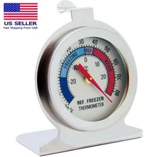 Refrigerator Freezer Thermometer Fridge DIAL Type Stainless Steel Hanging Stand