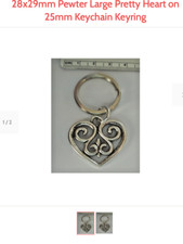 28x29mm Pewter Large Pretty Heart on 25mm Keychain Keyring