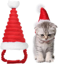 Red Velvet Santa Hat for Cats and Puppies - Festive Christmas Outfit