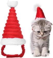 Red Velvet Santa Hat for Cats and Puppies - Festive Christmas Outfit