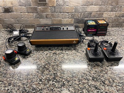 Tested and Working ATARI CX2600 FOUR SWITCH / WOODY Large Console Bundle + Games