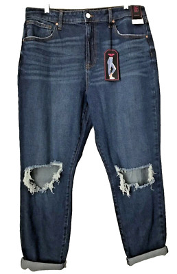 NOBO HIGH RISE MOM ANKLE DARK WASH DESTRUCTED JEANS SZ. Jr. 15