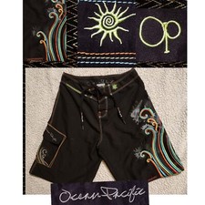 OP Ocean Pacific Men's Size 30 Black W/ Color Splashes Board Shorts Cargo Pocket