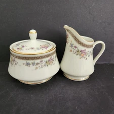 Marquette by Mikasa 4 3/8" Creamer and 4" Sugar Bowl with Lid Gold Trim