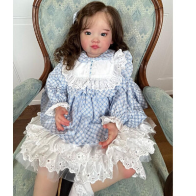 30in Realistic Reborn Baby Doll Toddler Girl Curly Hair Cloth Body Handmade Gift