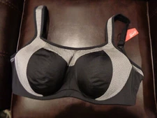 CURVY COUTURE CONFIDENT FIT WIRE FREE BLACK/ SILVER SPORTS BRA  SIZE 42DD  NEW