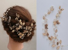 Women Prom Dance Gold Leaf Wedding Bride Boho Retro head Wire Hair pin Hairpiece