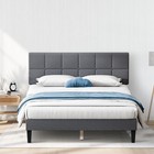 Wood Platform Bed Frame Twin Full Queen Size with Linen Upholstered Headboard