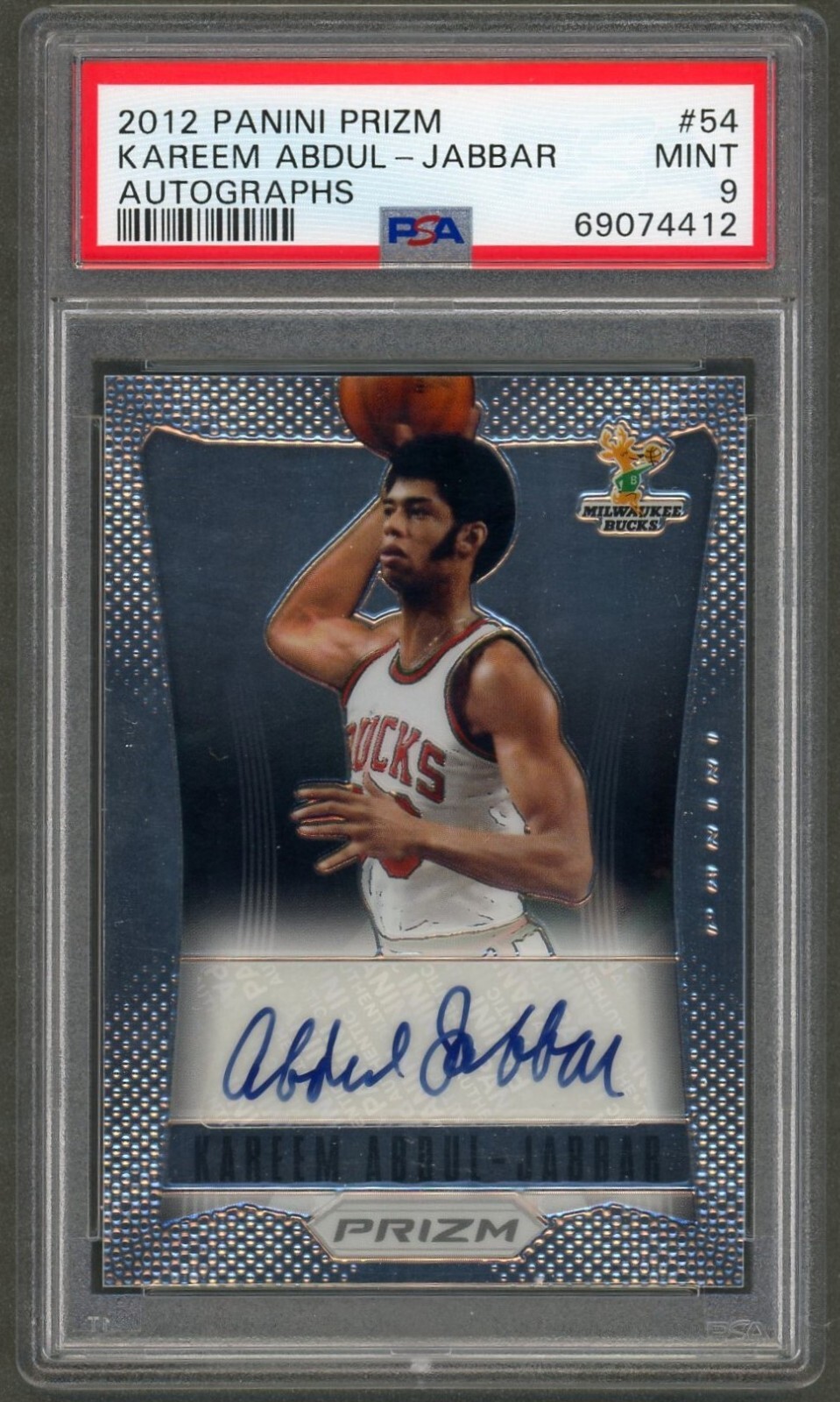 2012-13 Panini Prizm Kareem Abdul Jabbar 1st Year Auto #54 PSA 9 Mint LOW POP 5