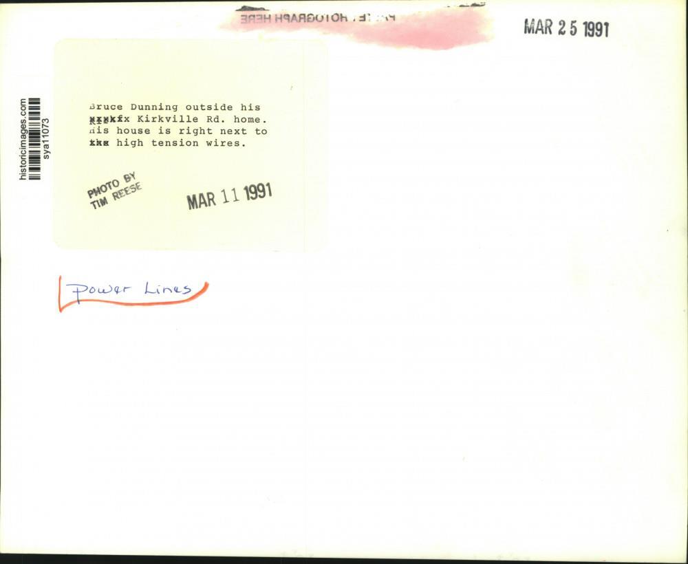 1991 Press Photo Bruce Dunning at Kirkville Road Home Power Lines - sya11073