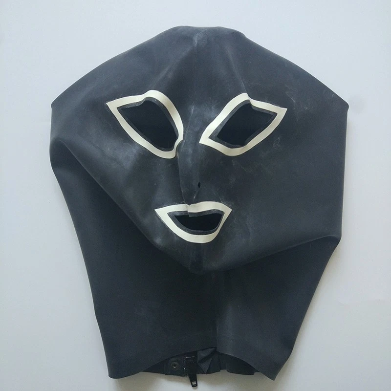 Latex Hood with Double Hair Braid Hole for Beautiful Girl Rubber Mask Club Wear - Image 3 of 4