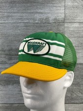 VTG WoodKraft Patch AJD Superstripe Mesh 3 Stripes Snapback Trucker Hat USA Made